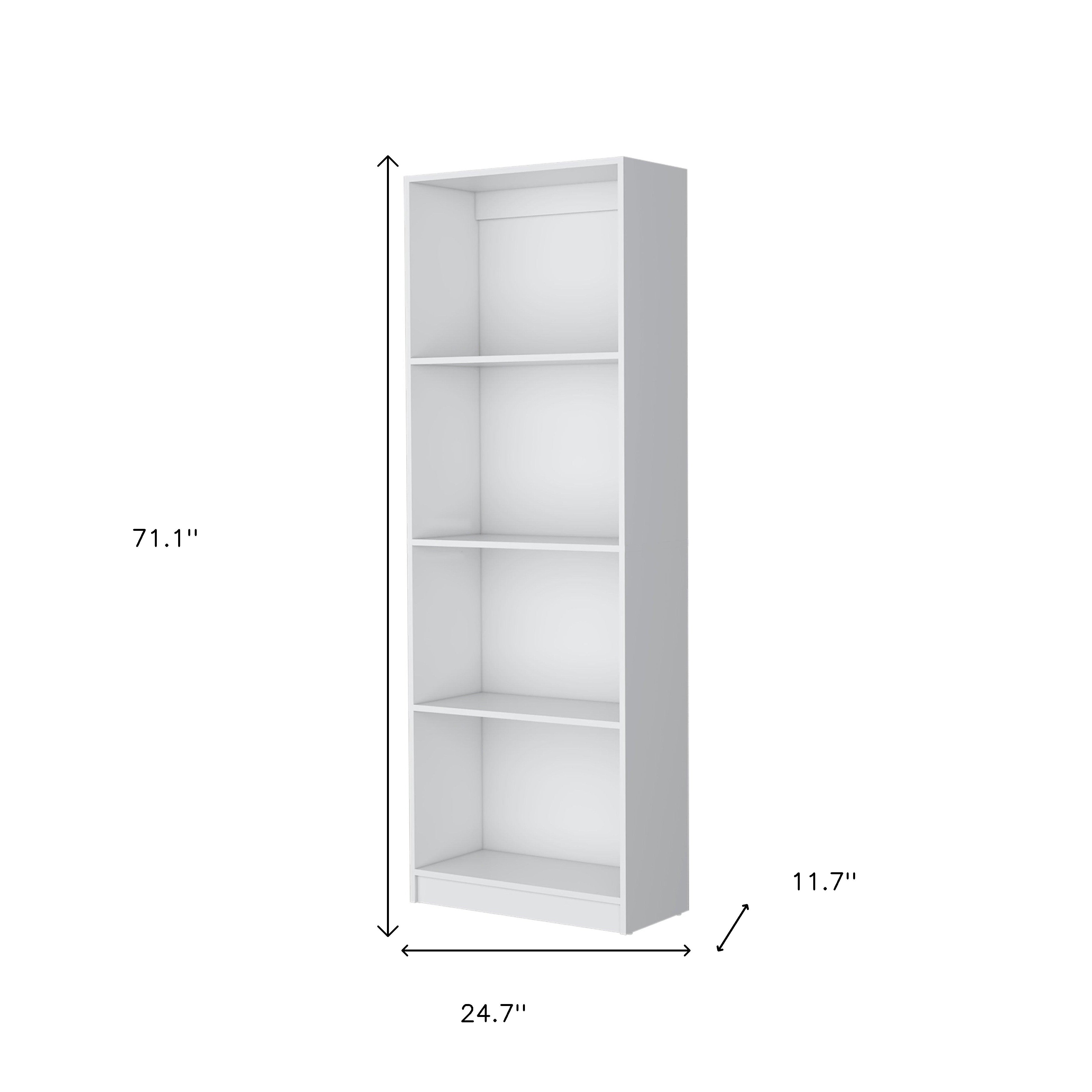 71" White Wood Four Tier Bookcase