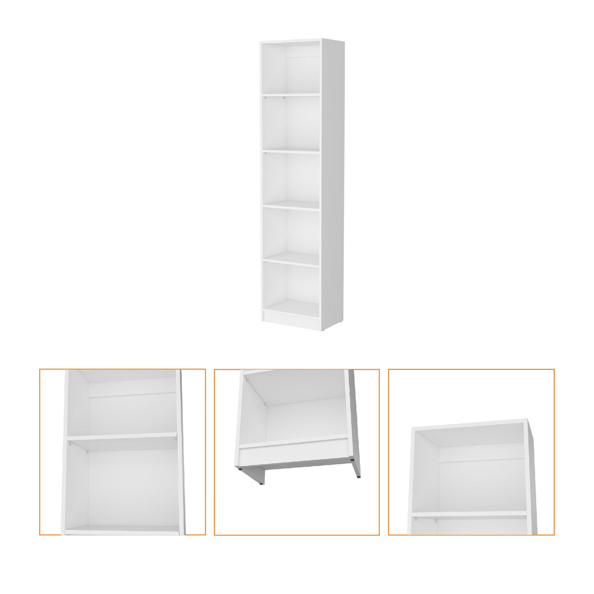 71" White Wood Five Tier Bookcase
