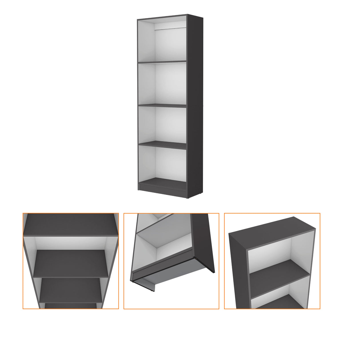 71" Gray And White Wood Four Tier Bookcase