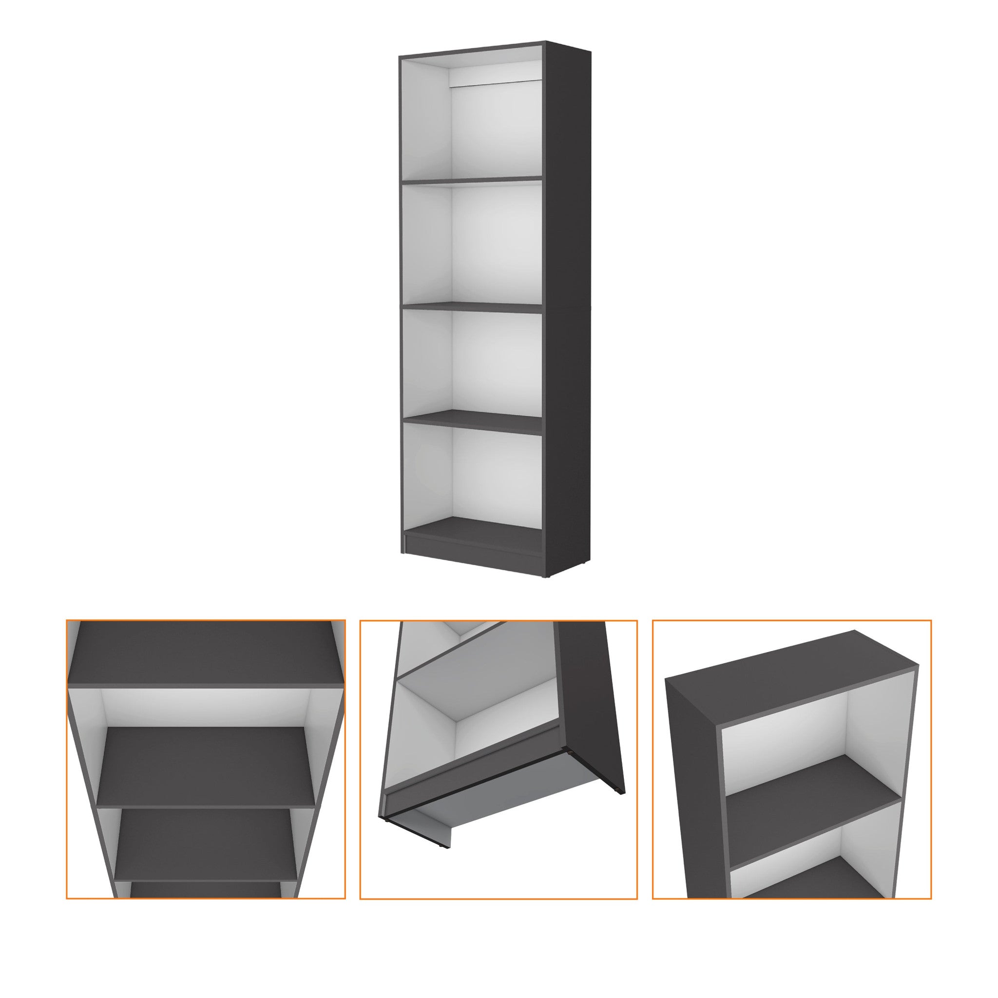 71" Gray And White Wood Four Tier Bookcase