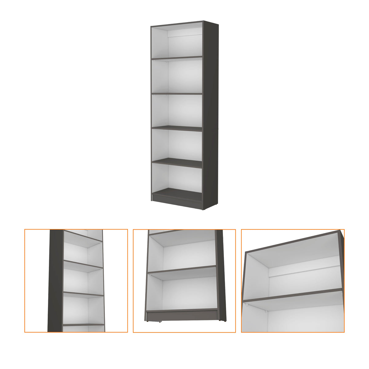 71" Gray And White Wood Five Tier Bookcase