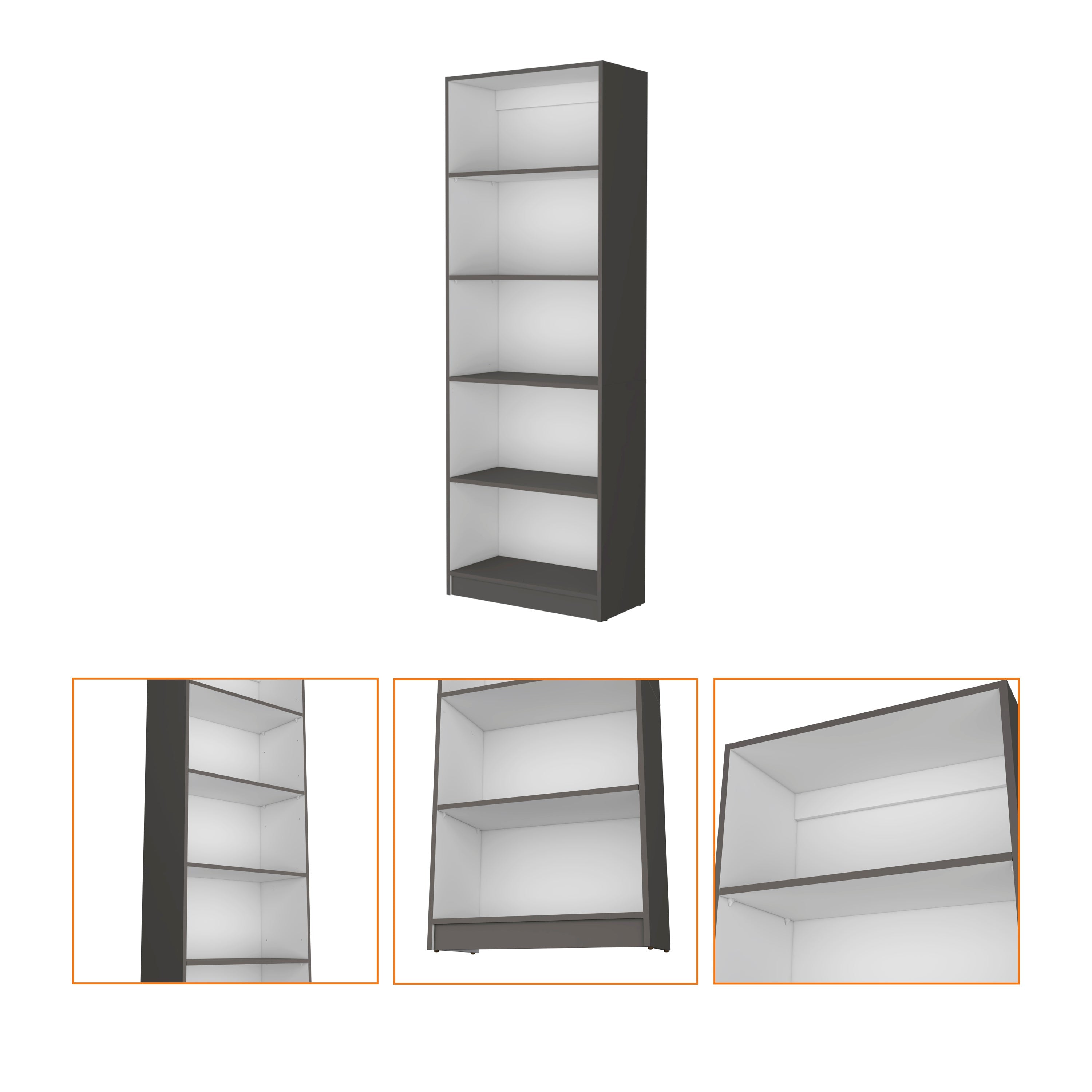 71" Gray And White Wood Five Tier Bookcase