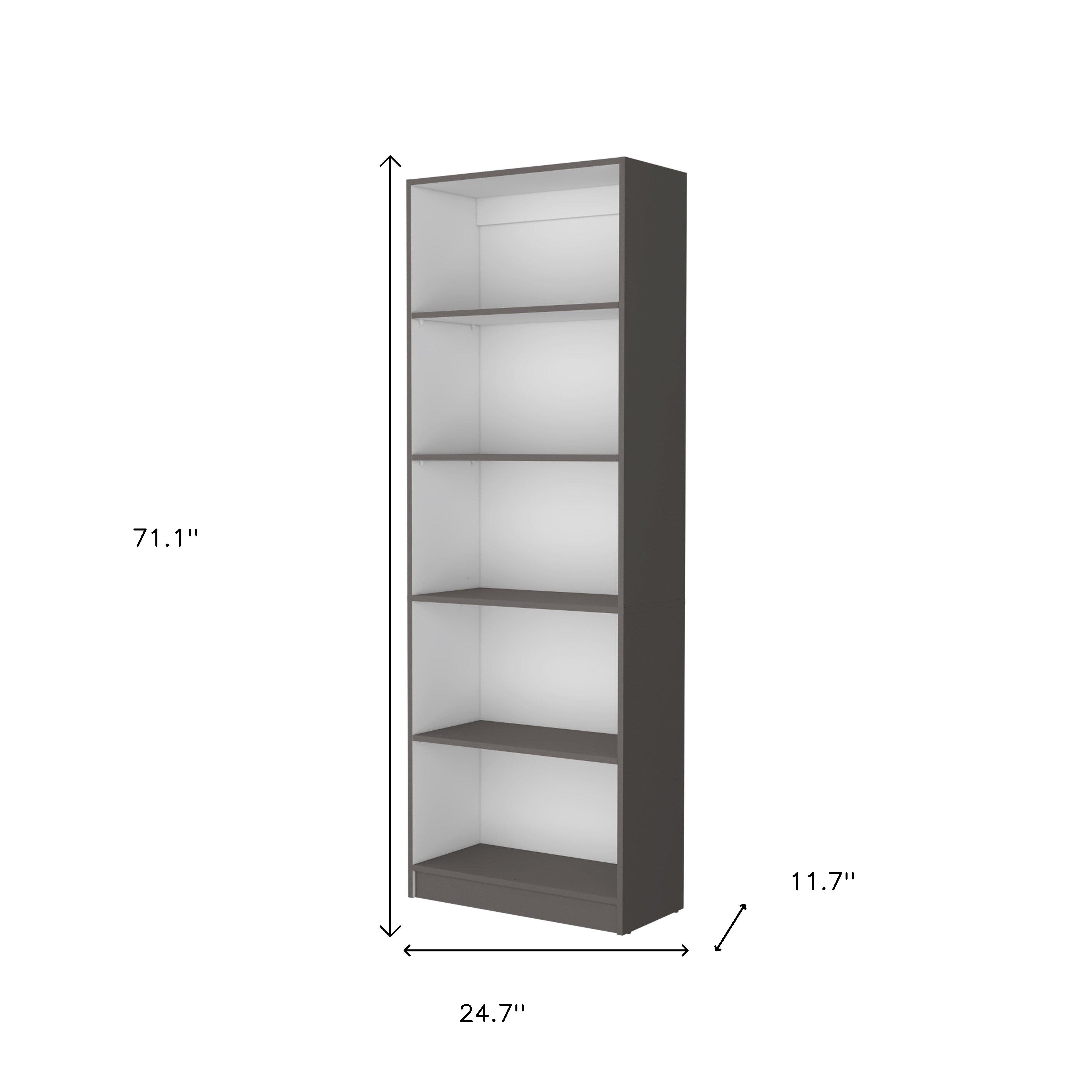 71" Gray And White Wood Five Tier Bookcase