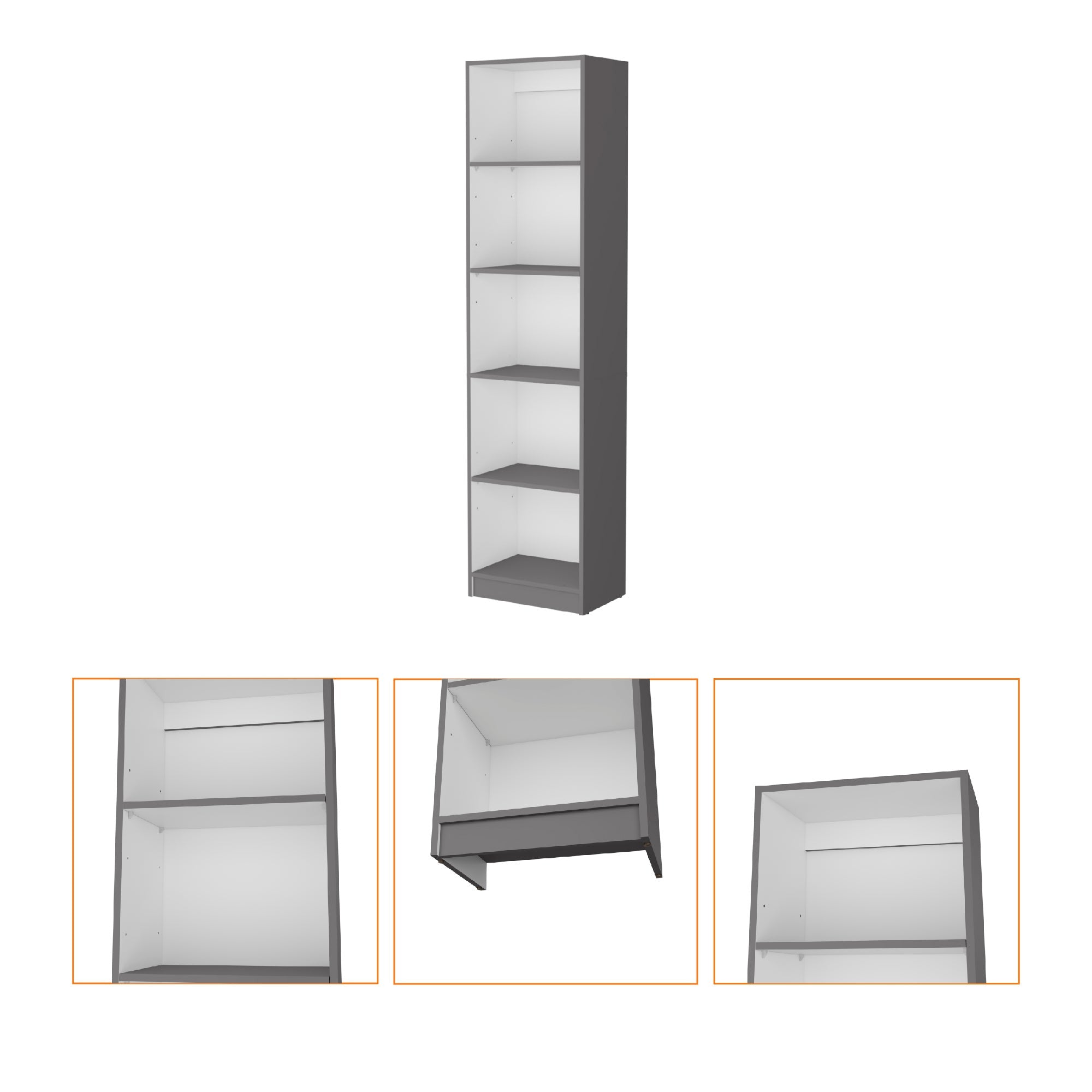 71" Gray And White Wood Five Tier Bookcase
