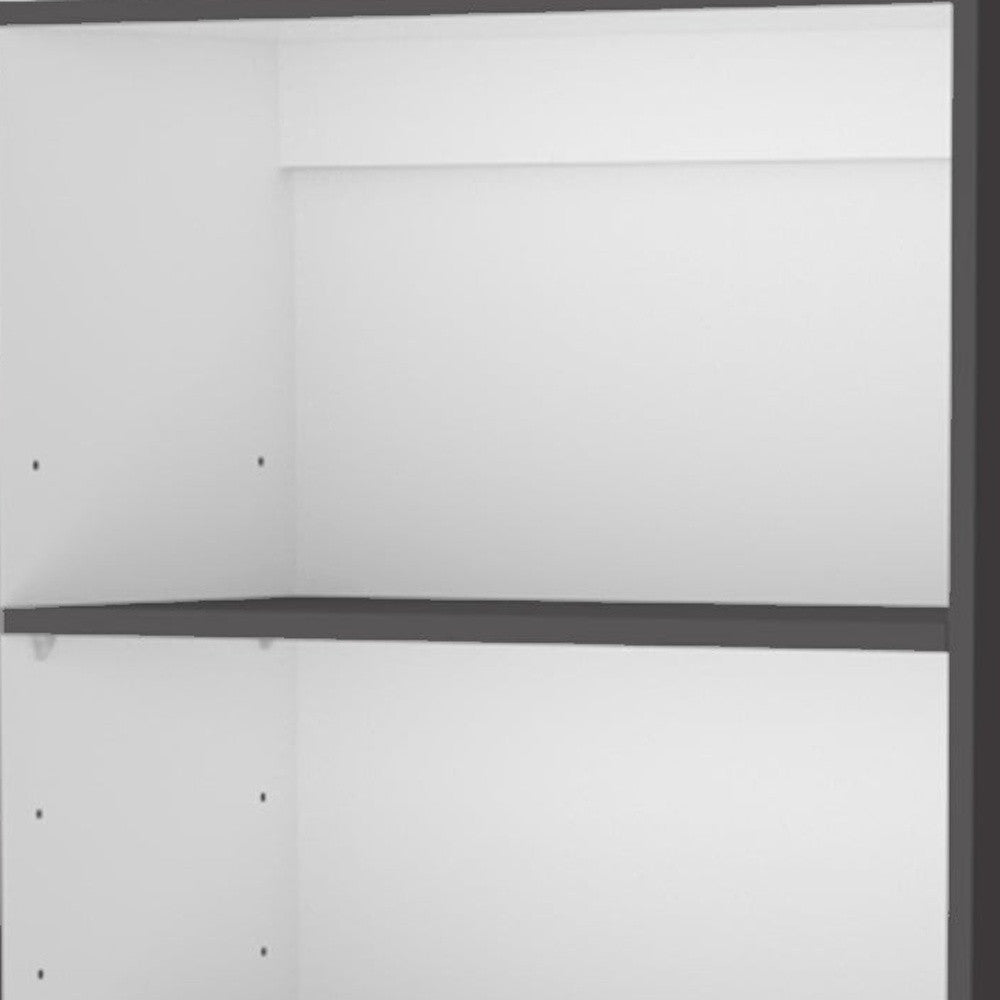 71" Gray And White Wood Three Tier Bookcase with Two Doors