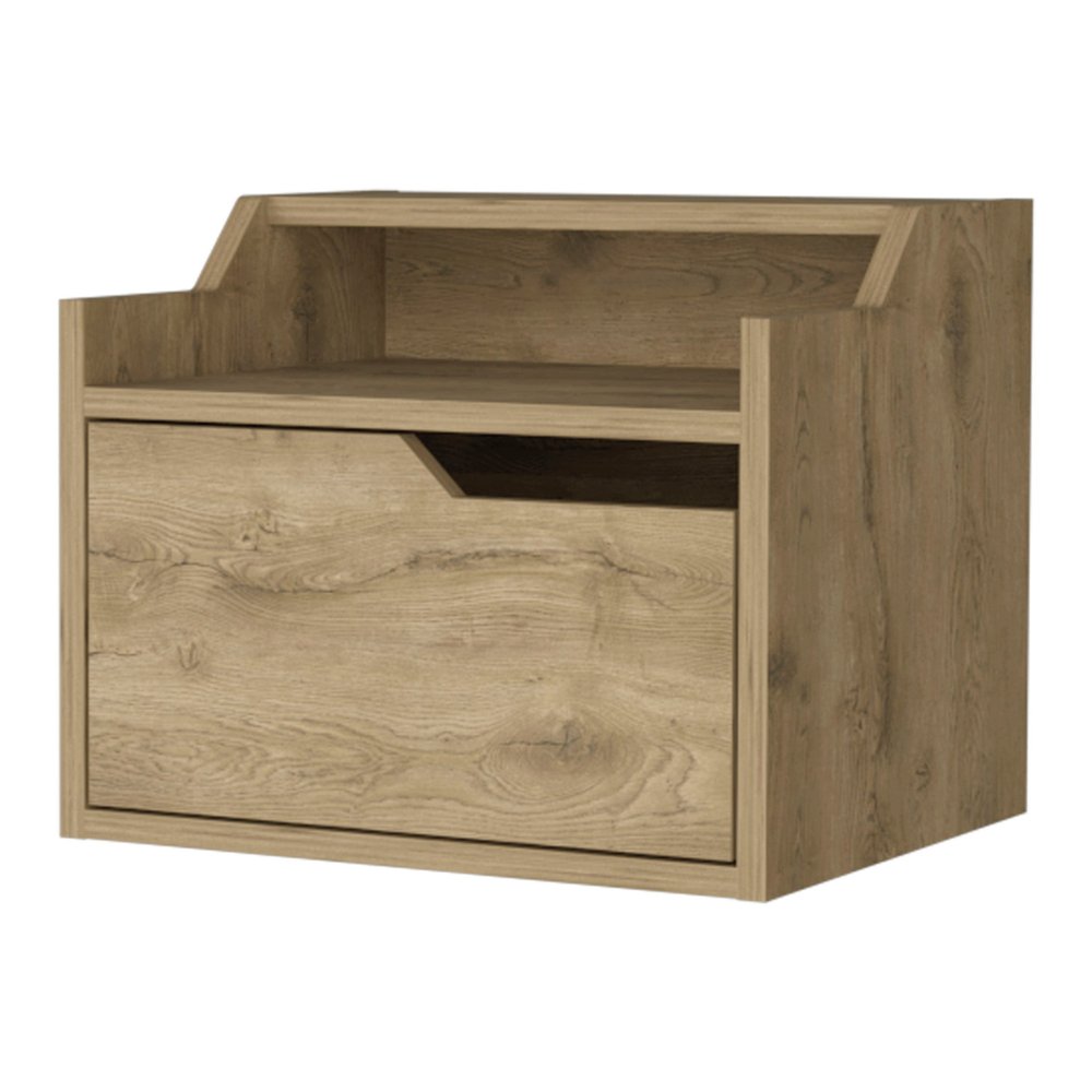 13" Beige Wood One Drawer Floating Nightstand