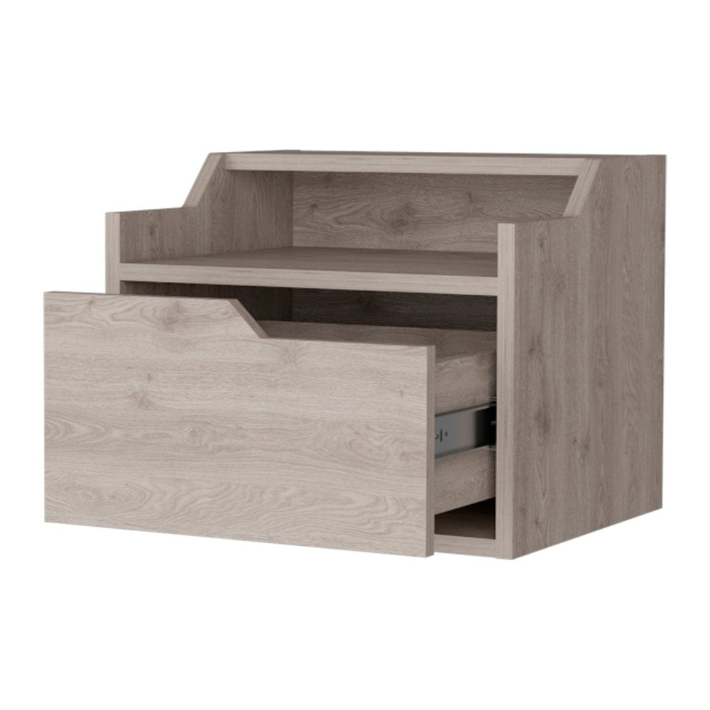 13" Gray Wood One Drawer Floating Nightstand