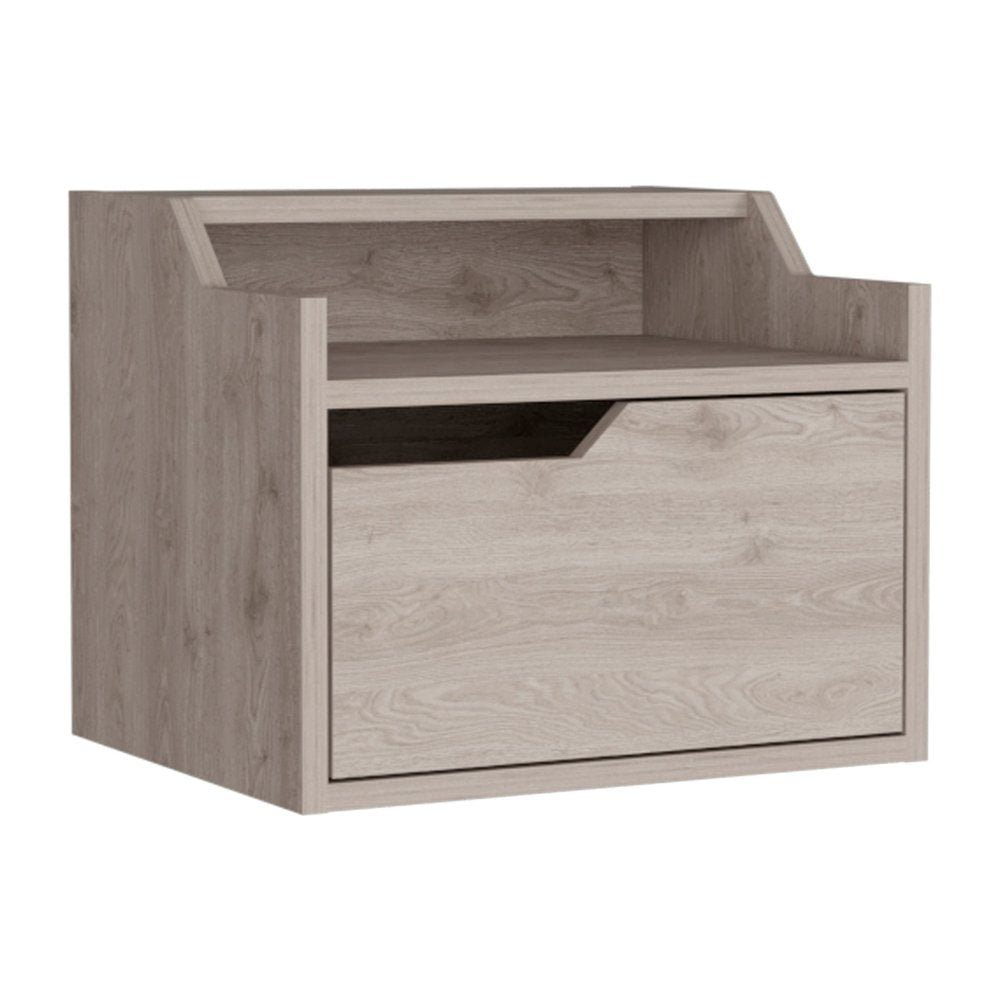 13" Gray Wood One Drawer Floating Nightstand