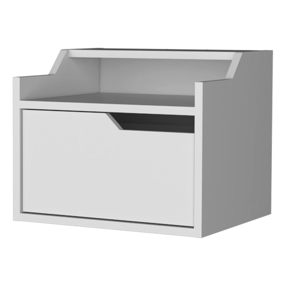 13" White Wood One Drawer Floating Nightstand