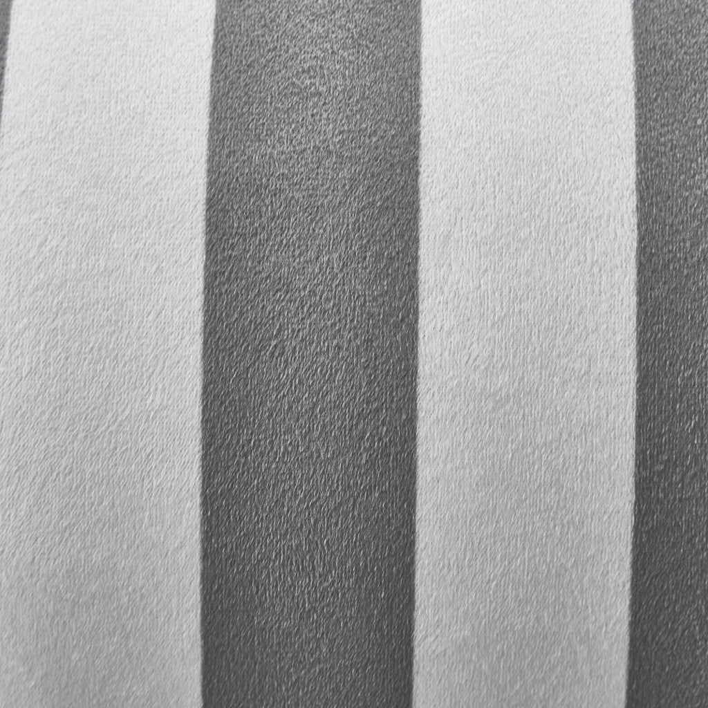 32" Gray and White Microfiber Round Striped Pouf Cover