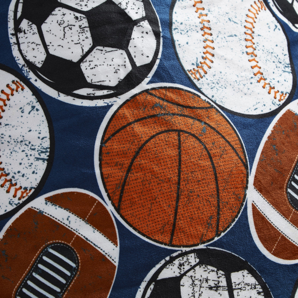 35" Blue and White Microfiber Specialty Sports Pouf Cover