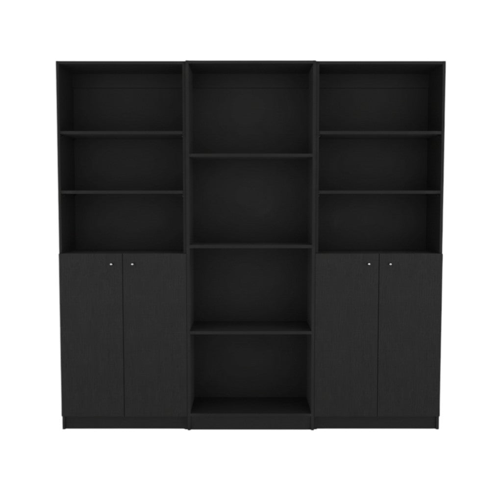 71" Black Five Tier Bookcase with Four doors