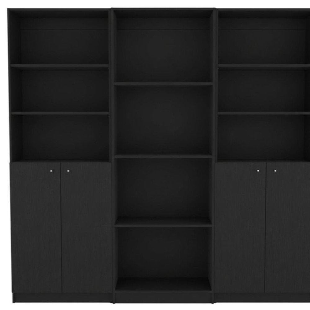 71" Black Five Tier Bookcase with Four doors