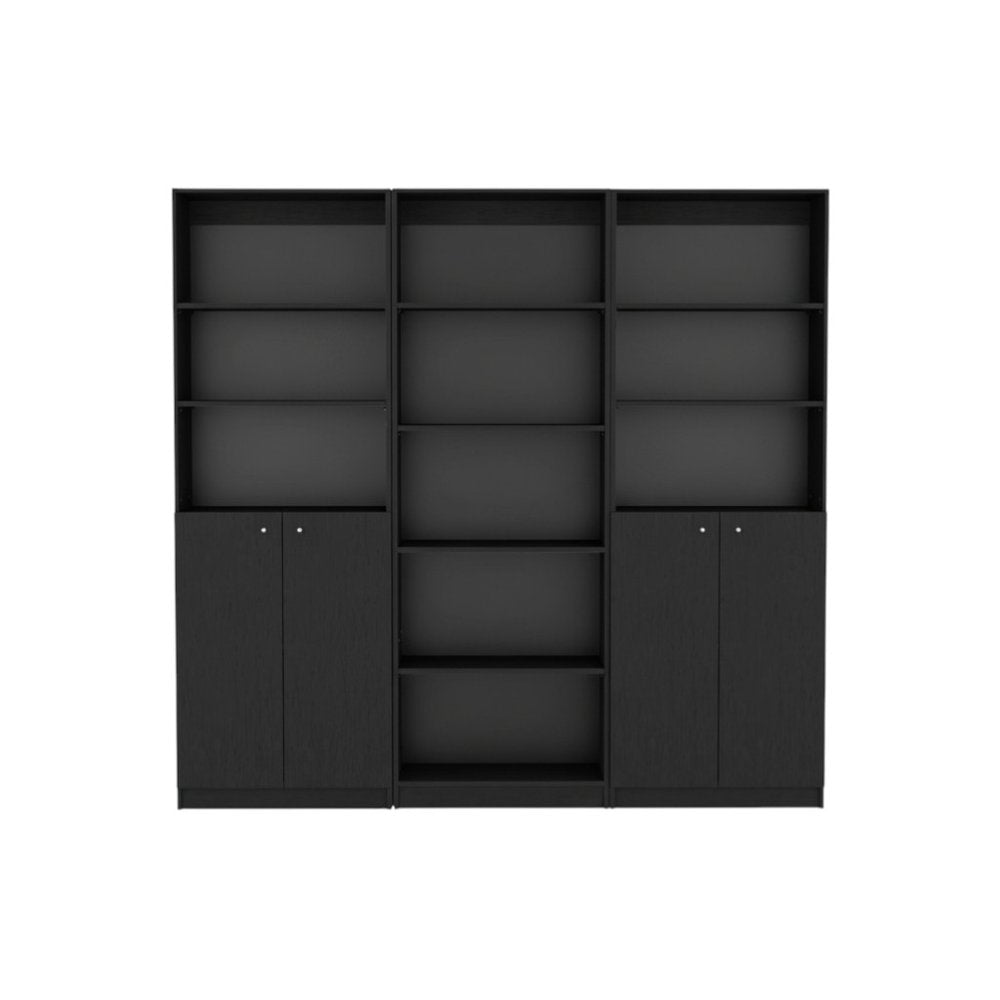 71" Black Five Tier Bookcase with Four Doors