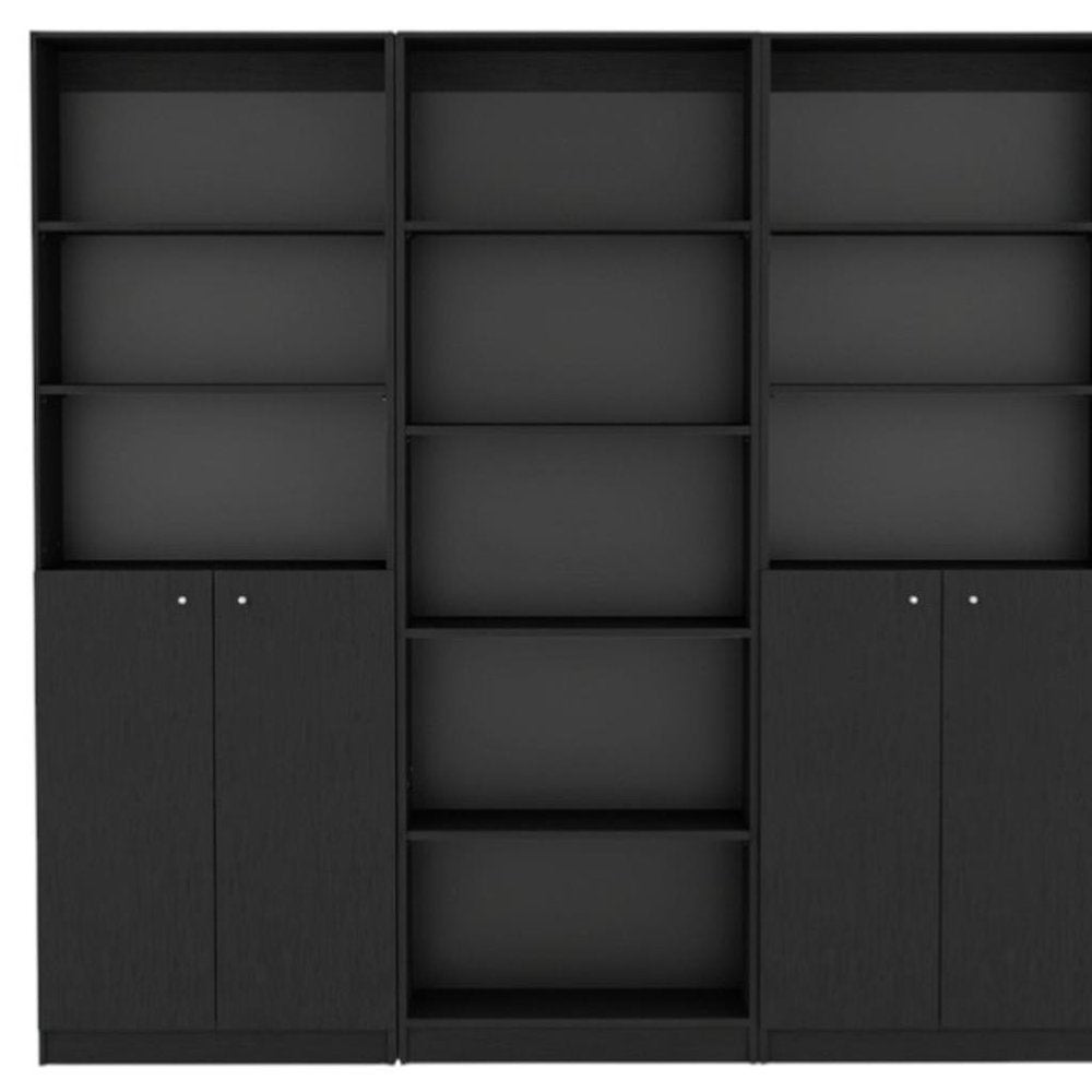 71" Black Five Tier Bookcase with Four Doors