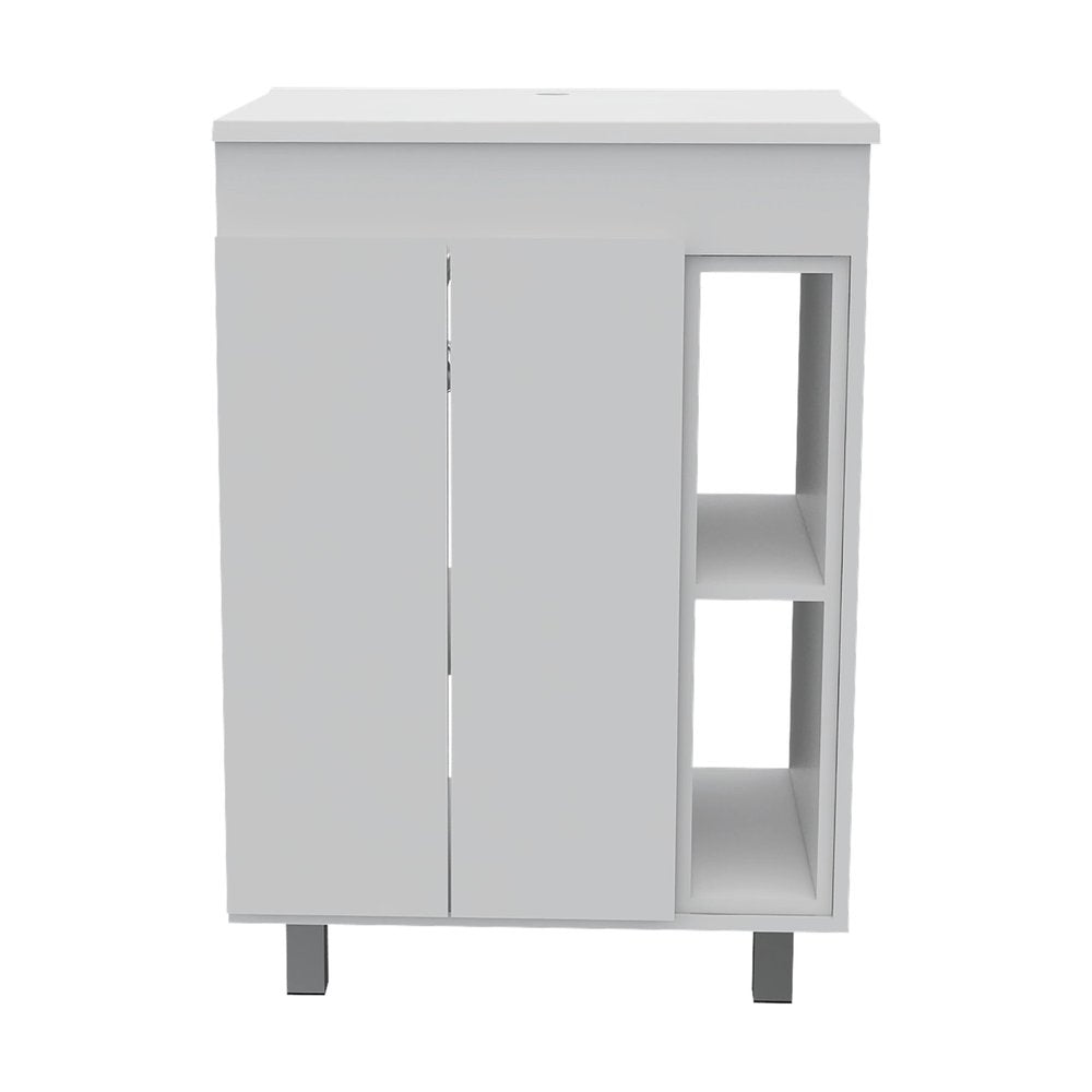 24" White Wood Freestanding Bathroom Vanity With Sink And Medicine Cabinet With Mirror