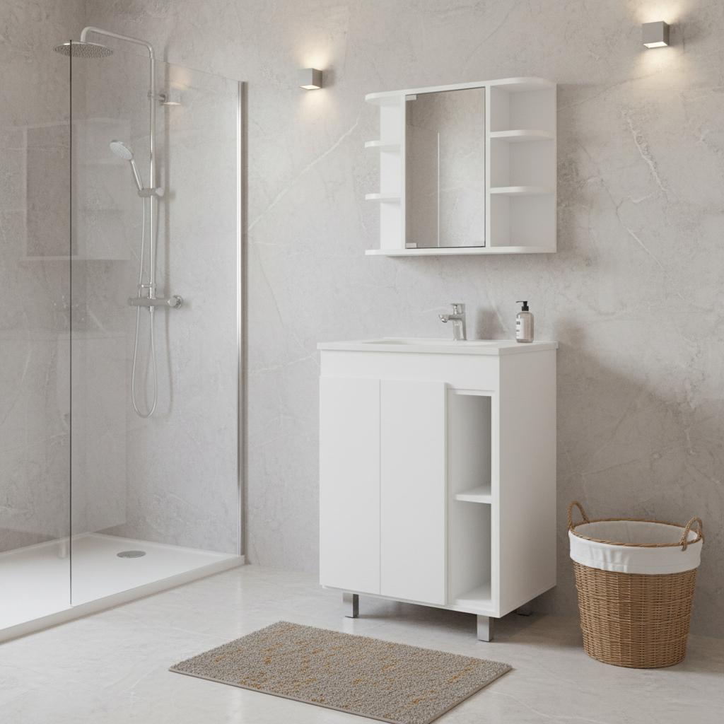 24" White Wood Freestanding Bathroom Vanity With Sink And Medicine Cabinet With Mirror