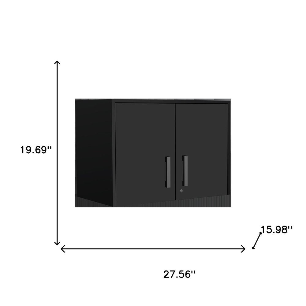 28" Black Wall mounted Accent Cabinet With Eight Shelves And Six Drawers