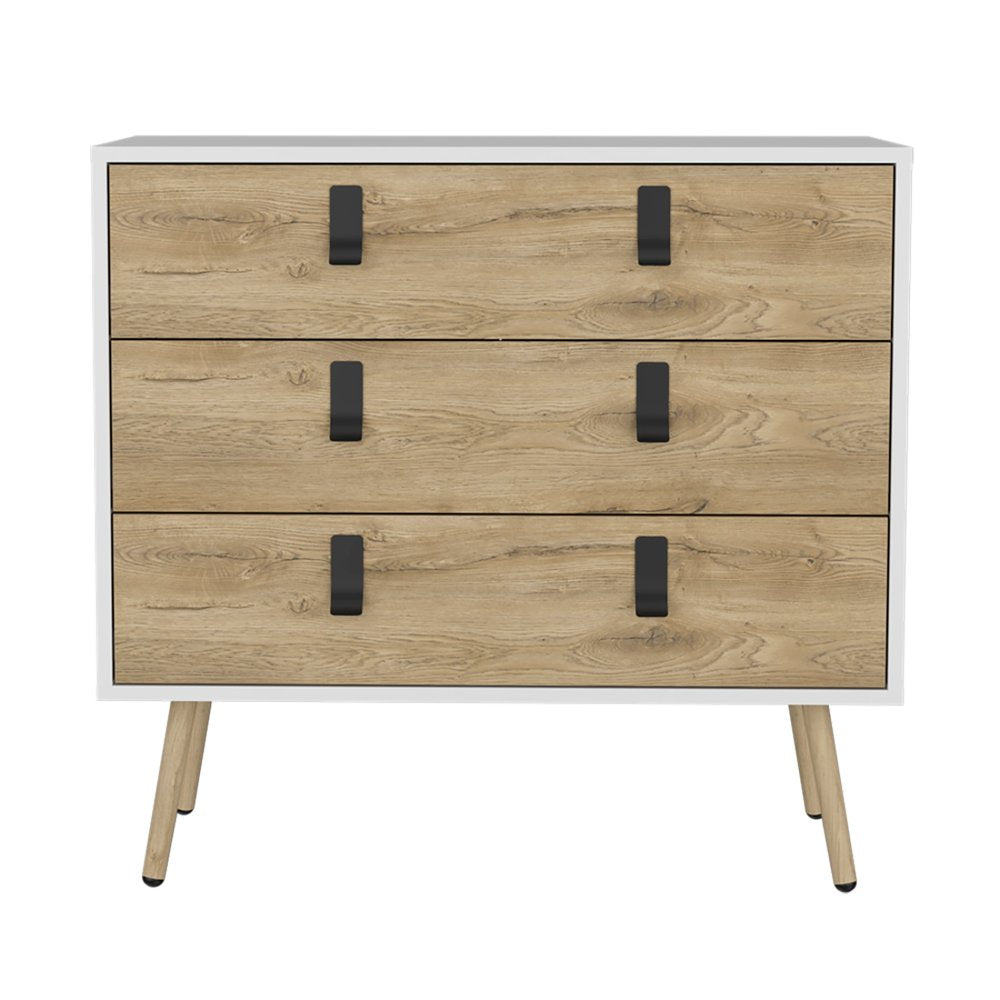 32" White and Natural Three Drawer Dresser