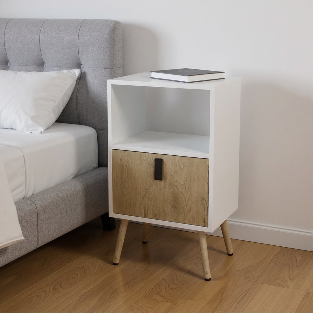 22" White One Drawer Faux Wood Nightstand