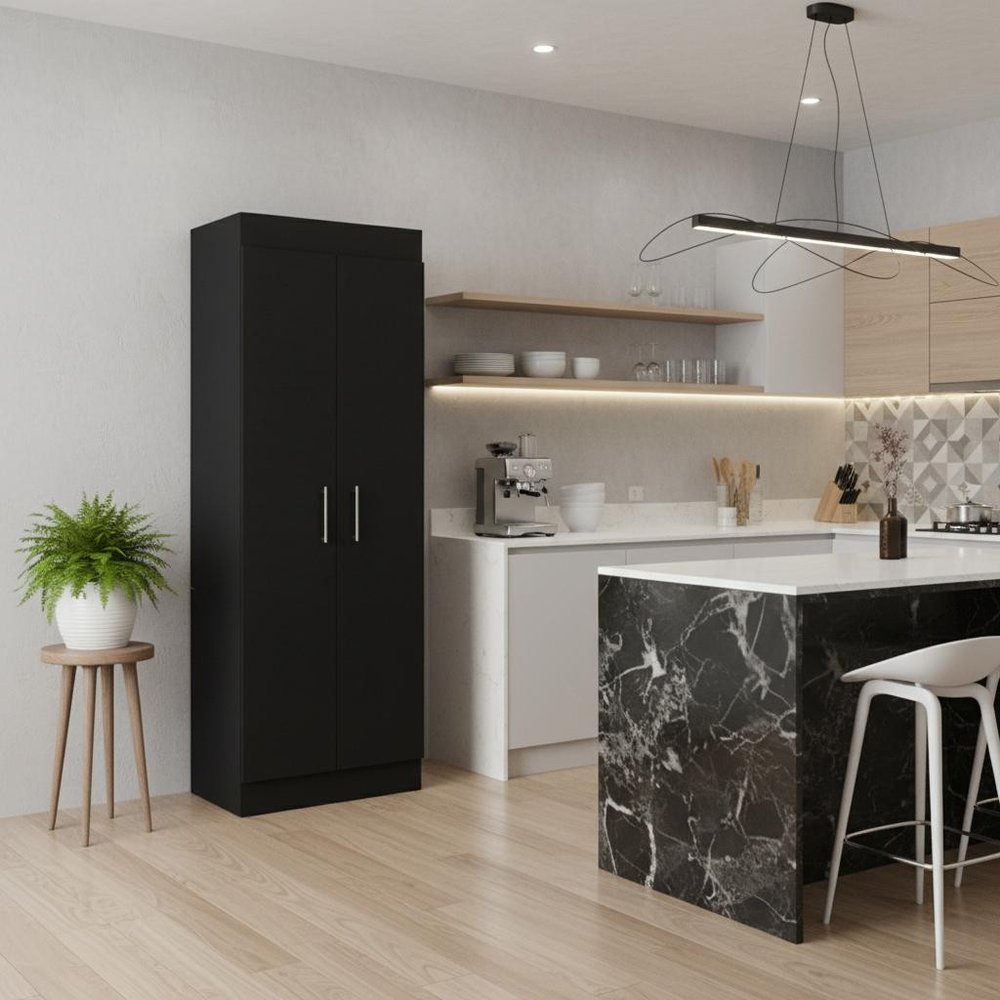 67" Black Wood Pantry Or Storage Closet