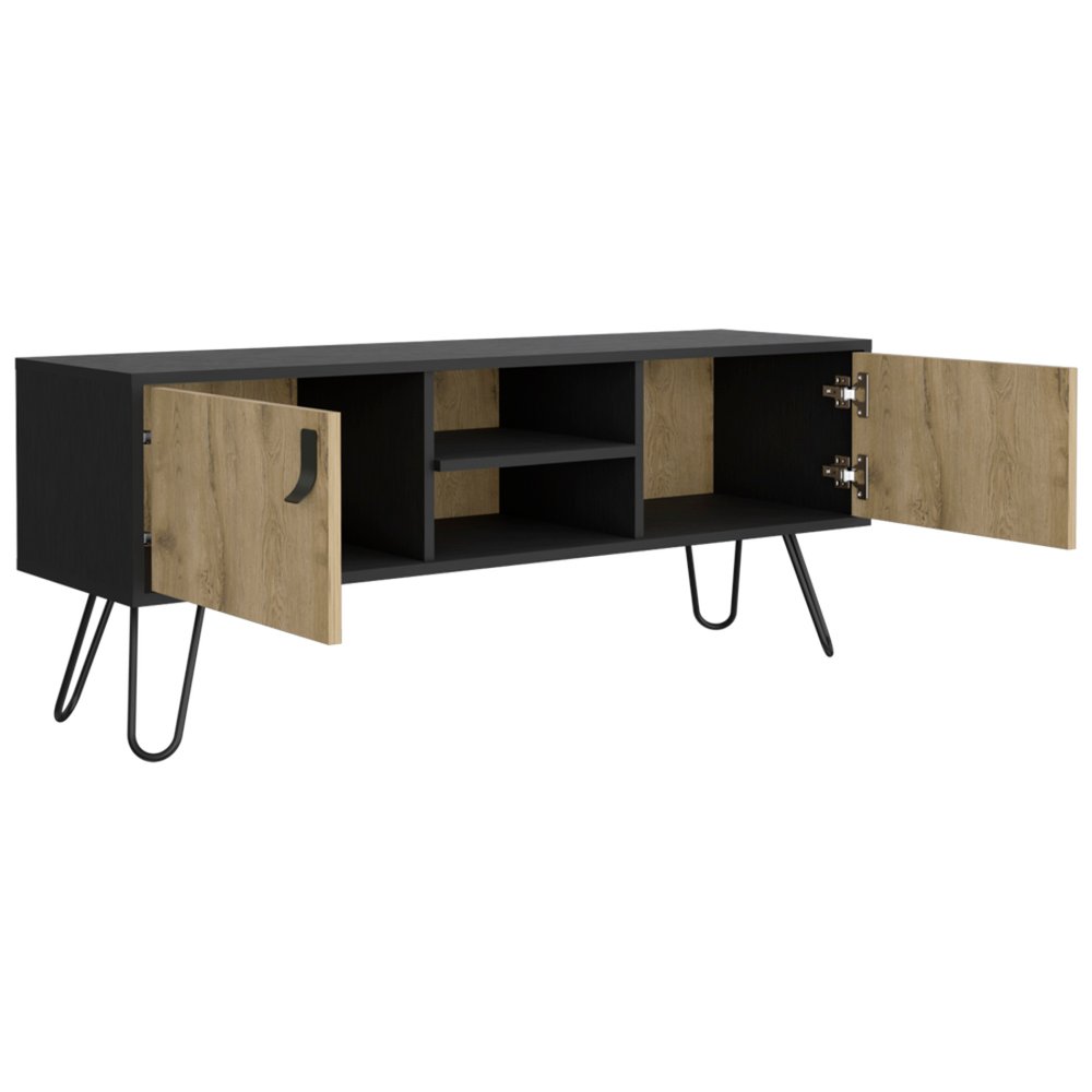 48" Beige and Black Cabinet Open And Enclosed Storage TV Stand
