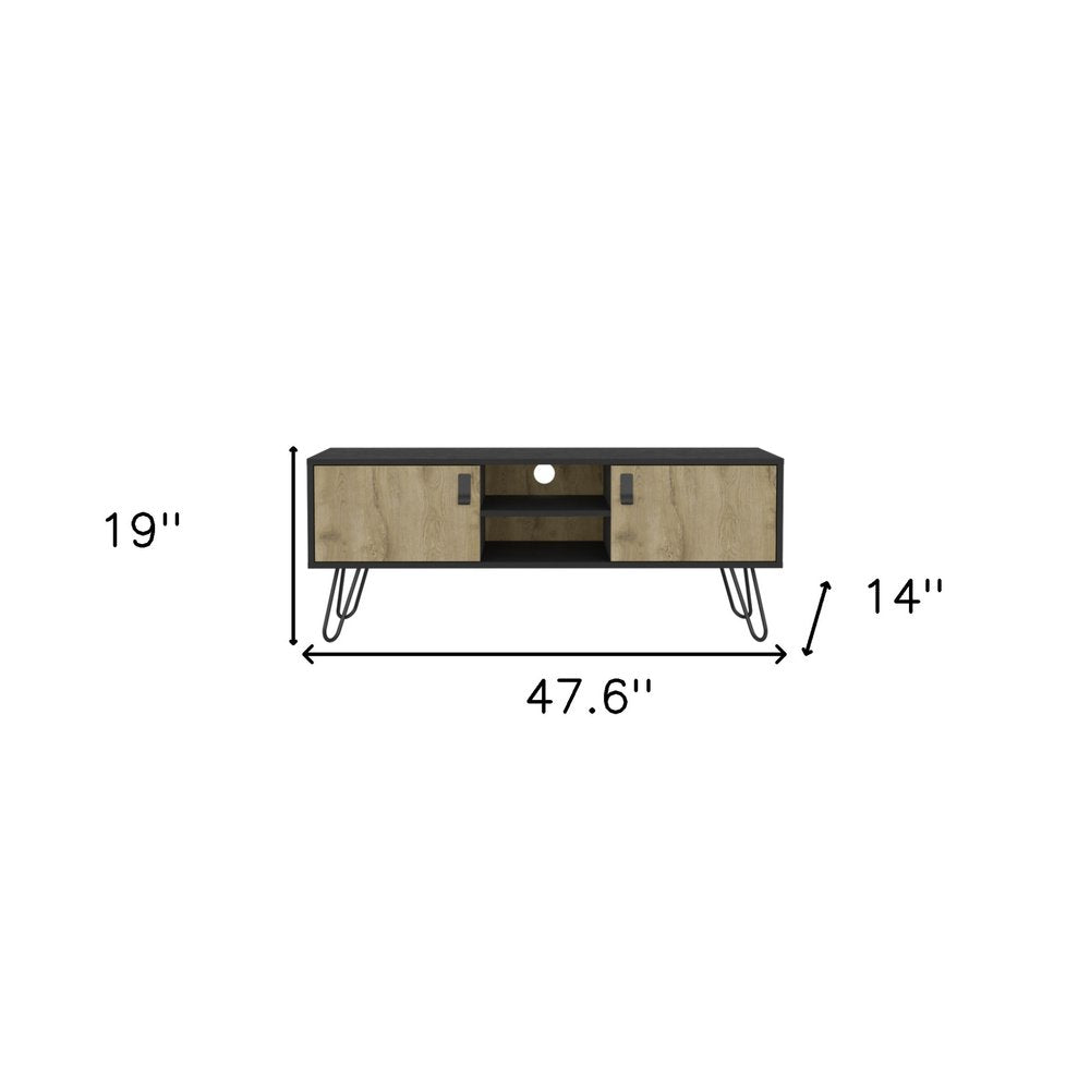 48" Beige and Black Cabinet Open And Enclosed Storage TV Stand