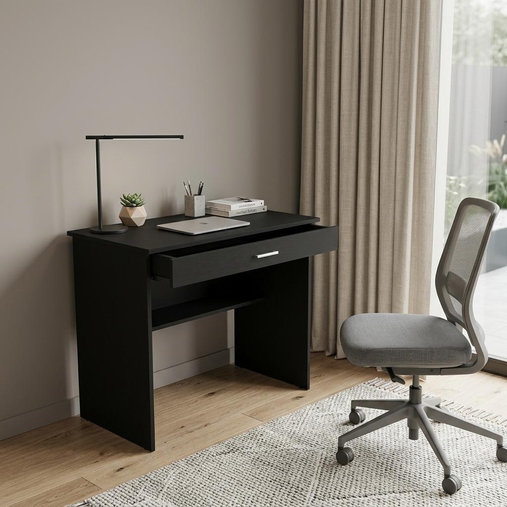 32" Black Wood Computer Desk With Drawer