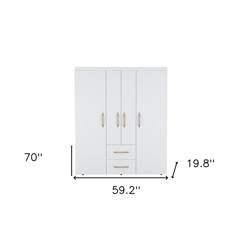 70" White Wood Four Door Two Drawer Combo Dresser