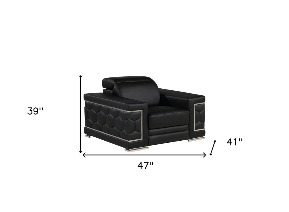 47" Beige and Silver Genuine Leather Club Chair