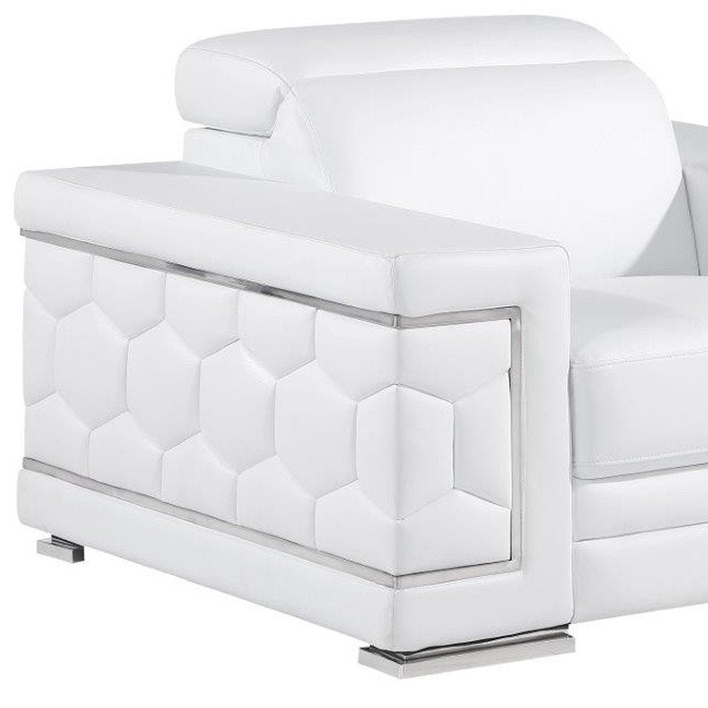 47" Beige and Silver Genuine Leather Club Chair