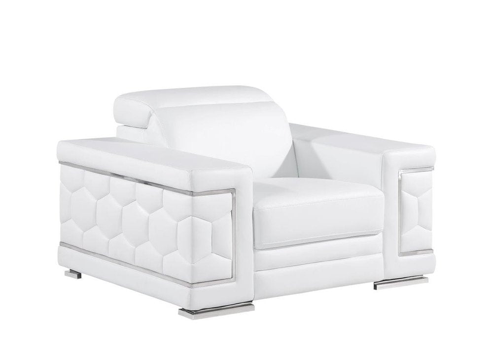 47" Beige and Silver Genuine Leather Club Chair