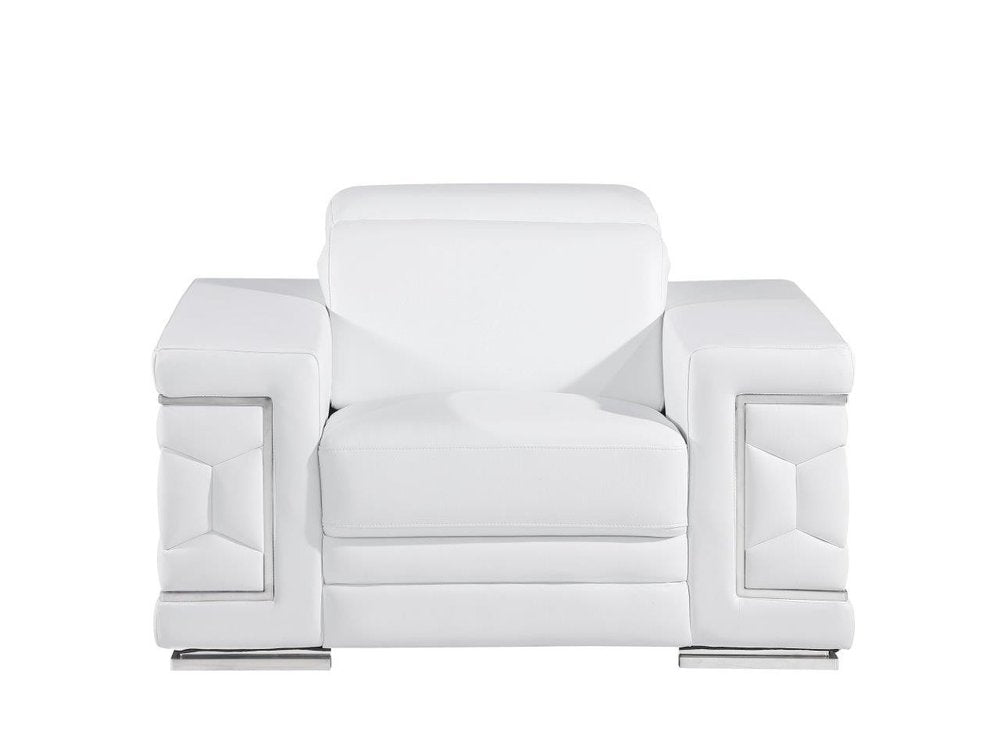 47" Beige and Silver Genuine Leather Club Chair