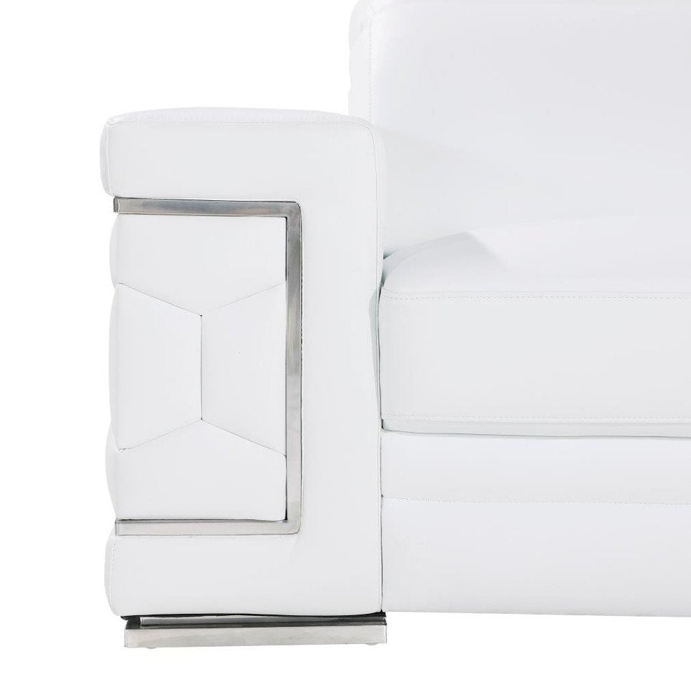 47" Beige and Silver Genuine Leather Club Chair