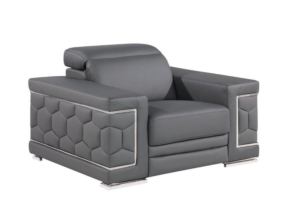 47" Beige and Silver Genuine Leather Club Chair