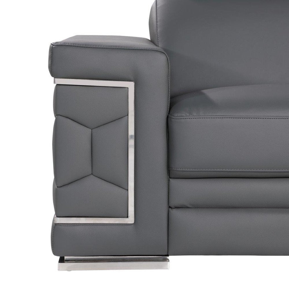 47" Beige and Silver Genuine Leather Club Chair