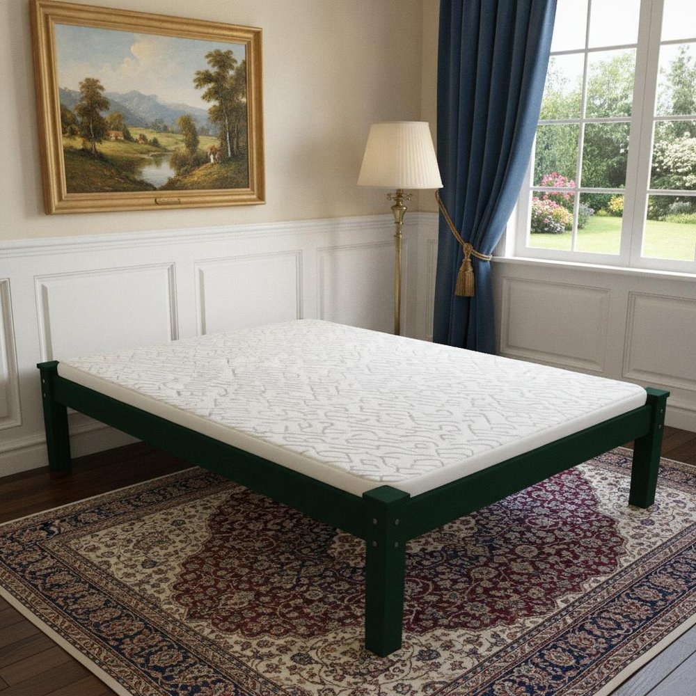Dark Green Solid Wood Twin Bed Frame
