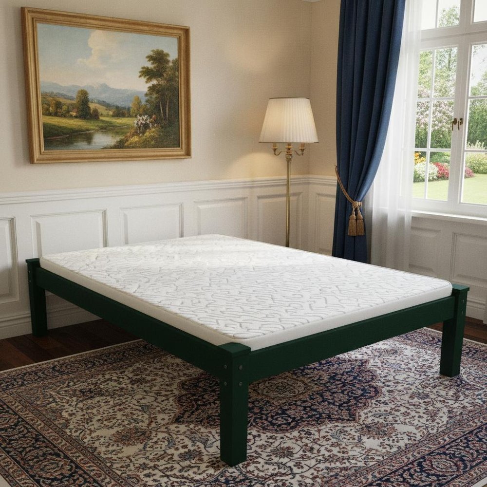 Dark Green Solid Wood Full Bed Frame