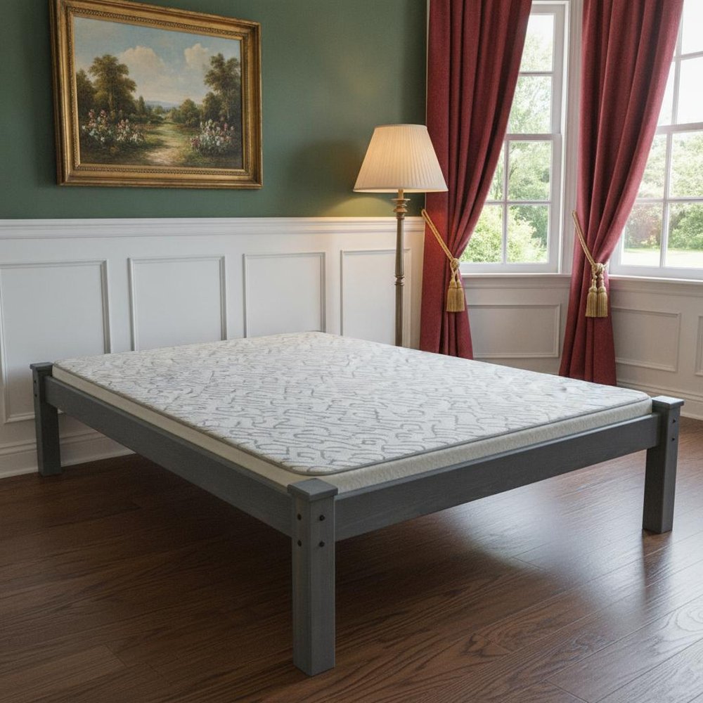 Gray Solid Wood Full Bed Frame