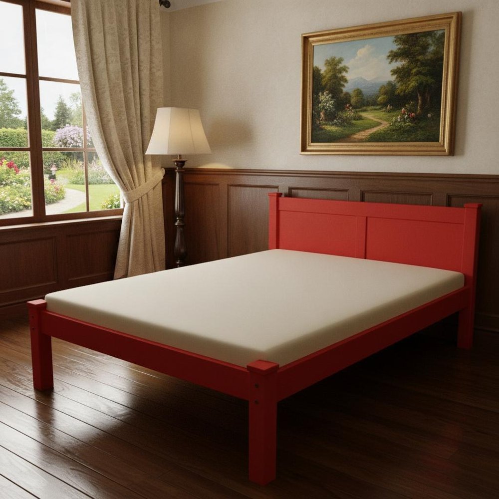 Red Solid Wood Full Bed Frame