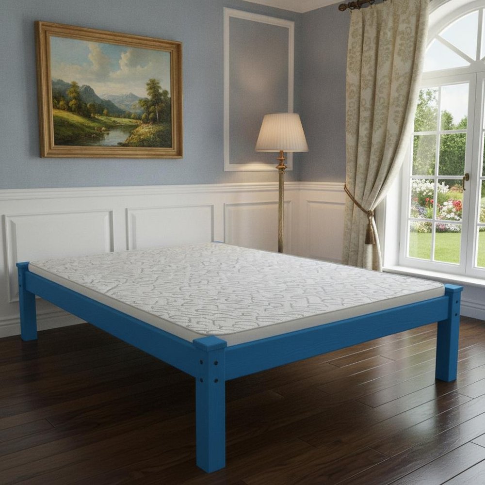 Caribbean Blue Solid Wood Queen Bed Frame
