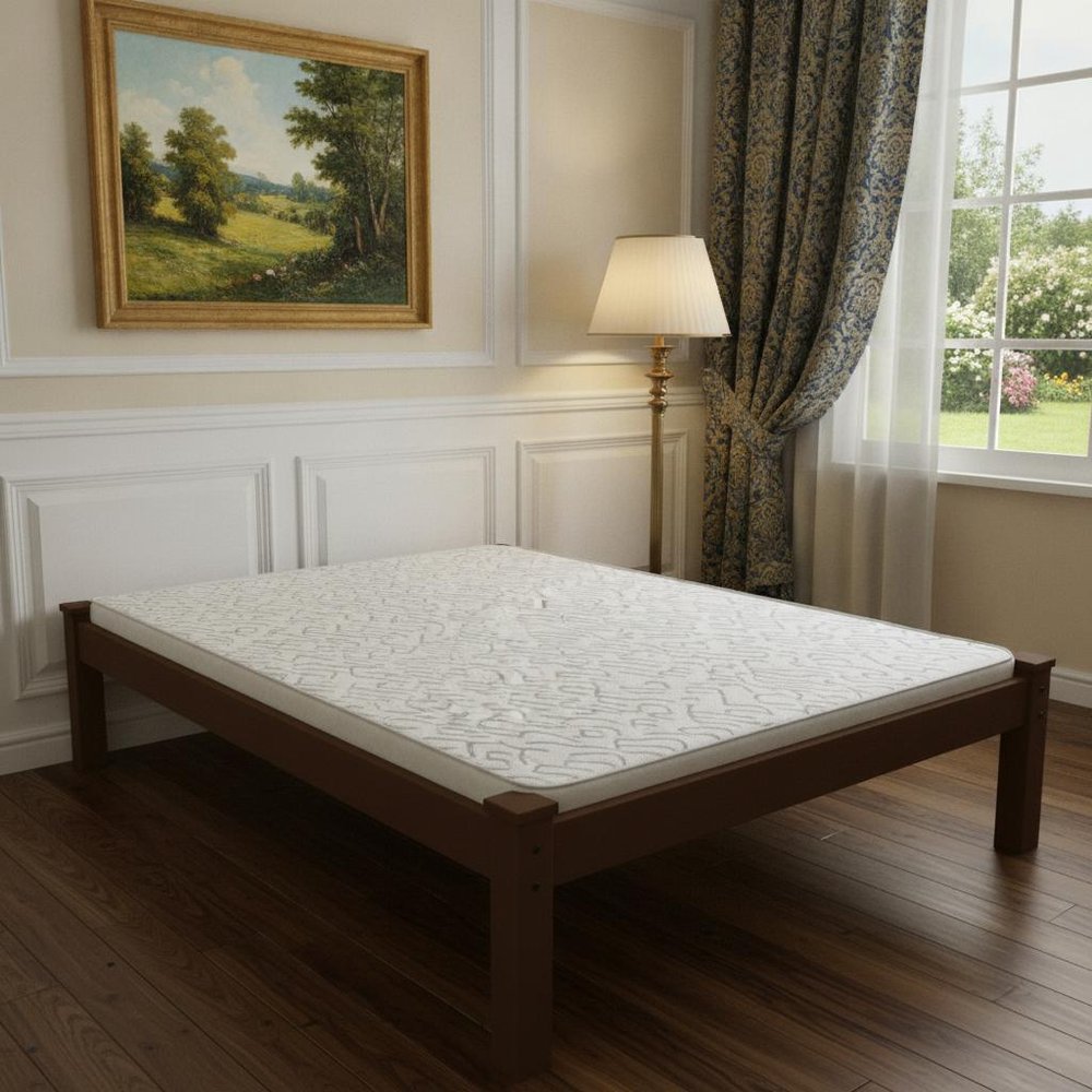 Brown Solid Wood Queen Bed Frame