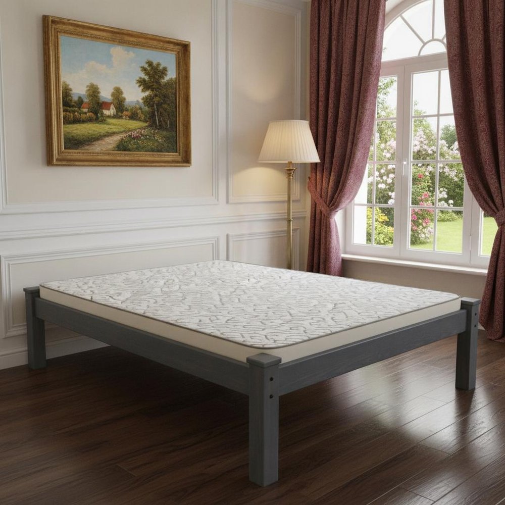 Gray Solid Wood Queen Bed Frame