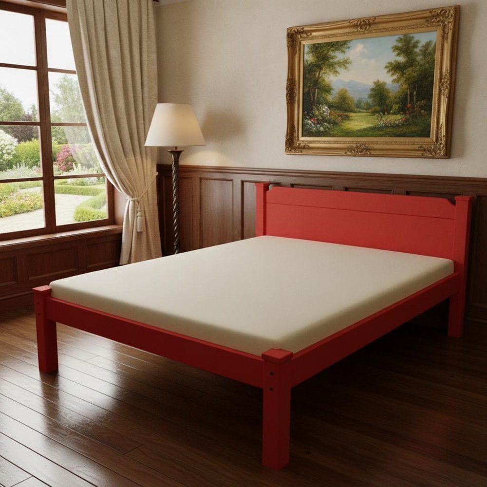 Red Solid Wood Queen Bed Frame