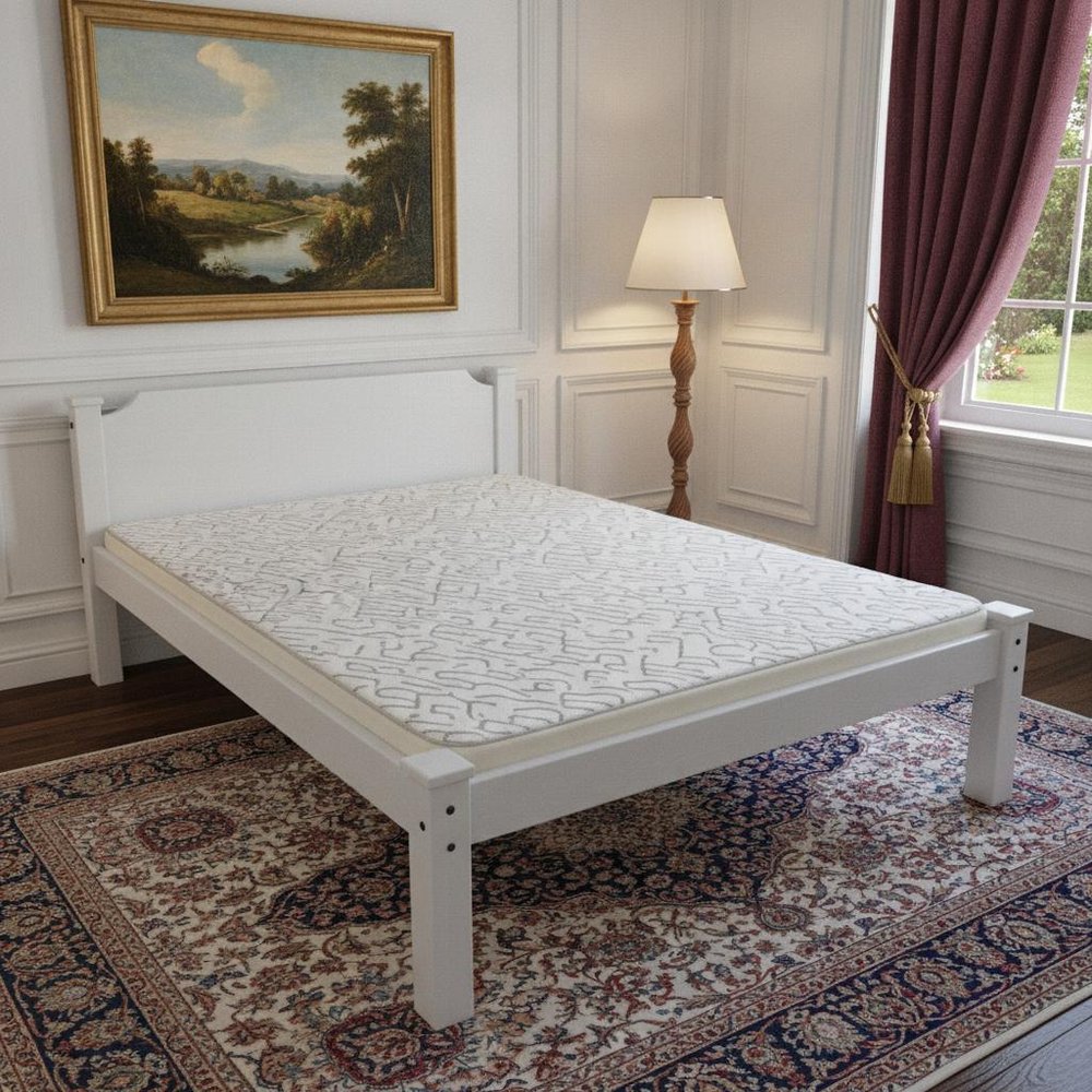 White Solid Wood Queen Bed Frame