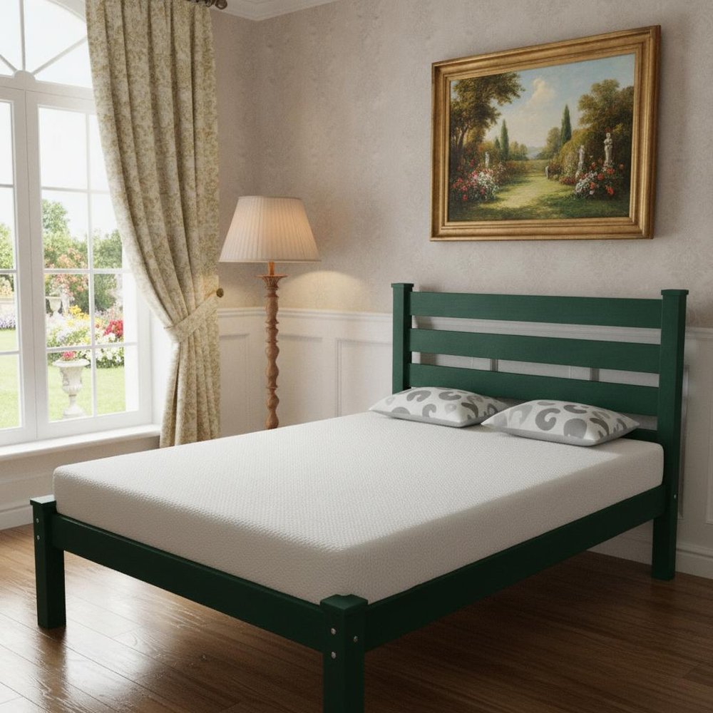 Dark Green Solid Wood Twin Bed Frame