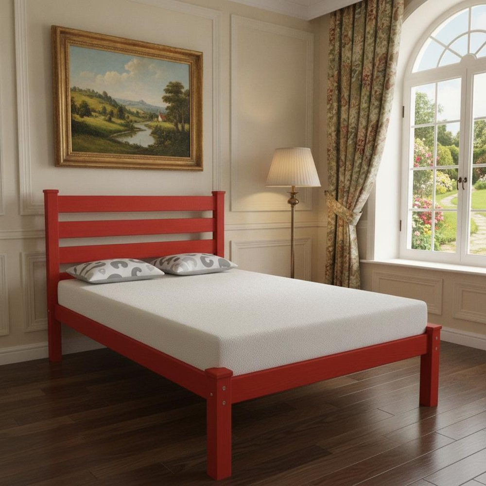 Red Solid Wood Twin Bed Frame