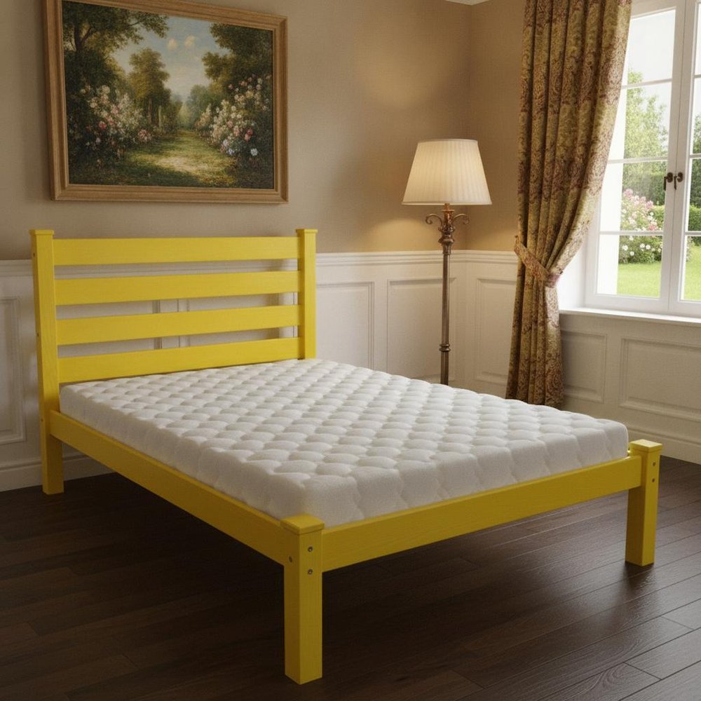 Canary Yellow Solid Wood Full Bed Frame