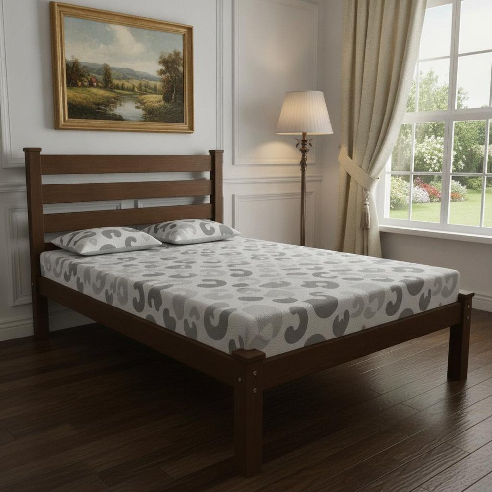 Coffee Solid Wood Full Bed Frame
