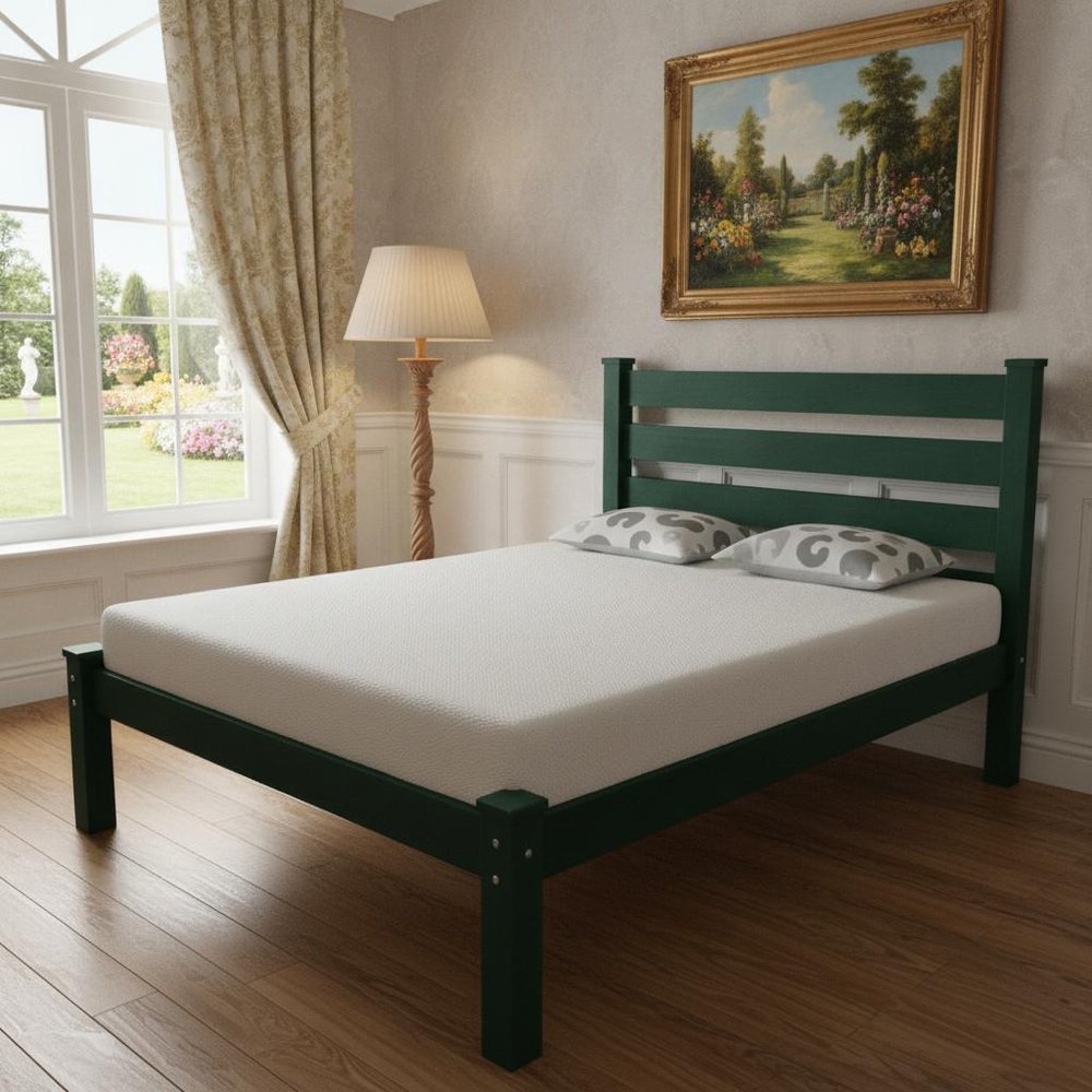 Dark Green Solid Wood Full Bed Frame